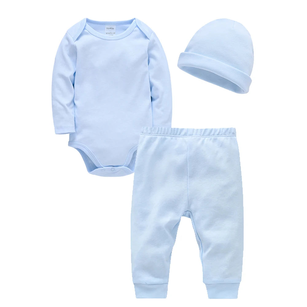 Ensemble Bébé 3 Pièces 100% Coton – Body + Pantalon + Bonnet (0-12 mois)