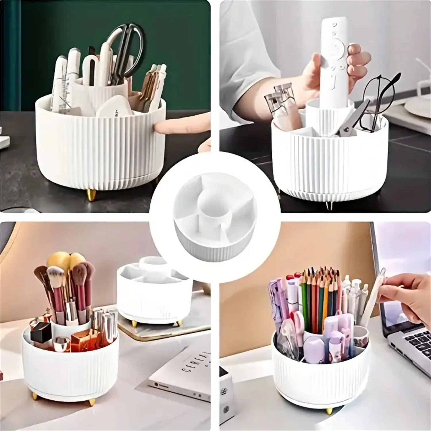 Organisateur de Maquillage Rotatif à 360° – 1 pièce en plastique avec 5 compartiments – Support multifonction pour pinceaux et accessoires cosmétiques
