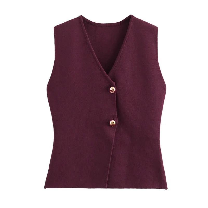 Gilet Femme en Maille – Débardeur Sans Manches avec Boutons, Style Été/Printemps