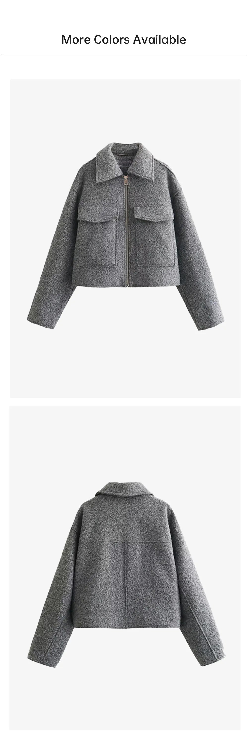 Veste Femme Laine Col Polo - Manteau Court Zippé Automne Hiver