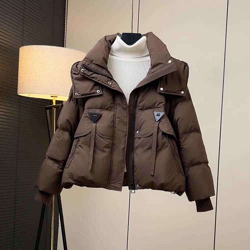 Women's Winter Puffer Jaet Thiened ort Loose Bread Sle Cotton Coat Warm Casual Outerwear Korean Version with ket