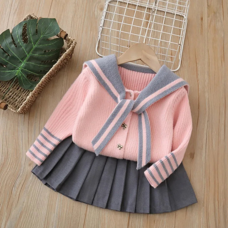 Ensemble Fille 2 Pièces – Pull Tricoté & Jupe Plissée | Automne / Hiver 🎀