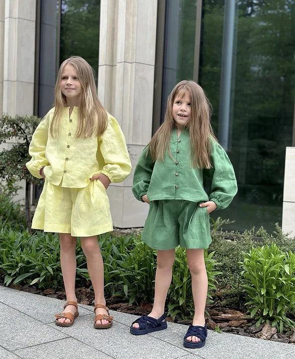Ensemble 2 Pièces Enfant – Chemise & Short en Lin Coton (4-8 ans)