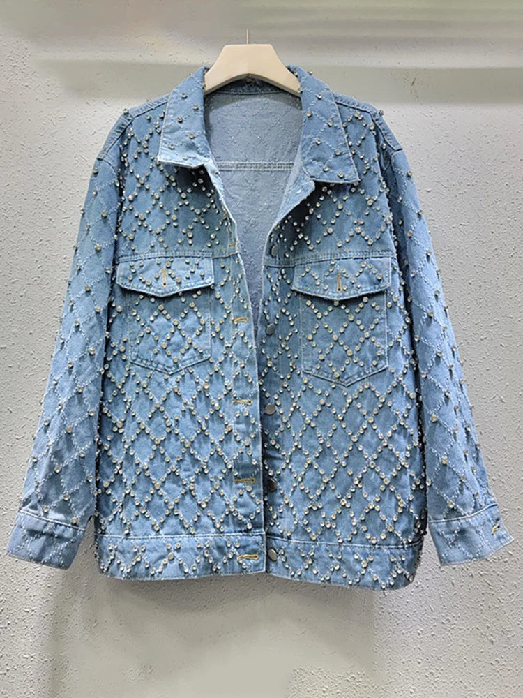 Veste Jean Femme DEAT - Manteau Denim Diamants Tendance 2025
