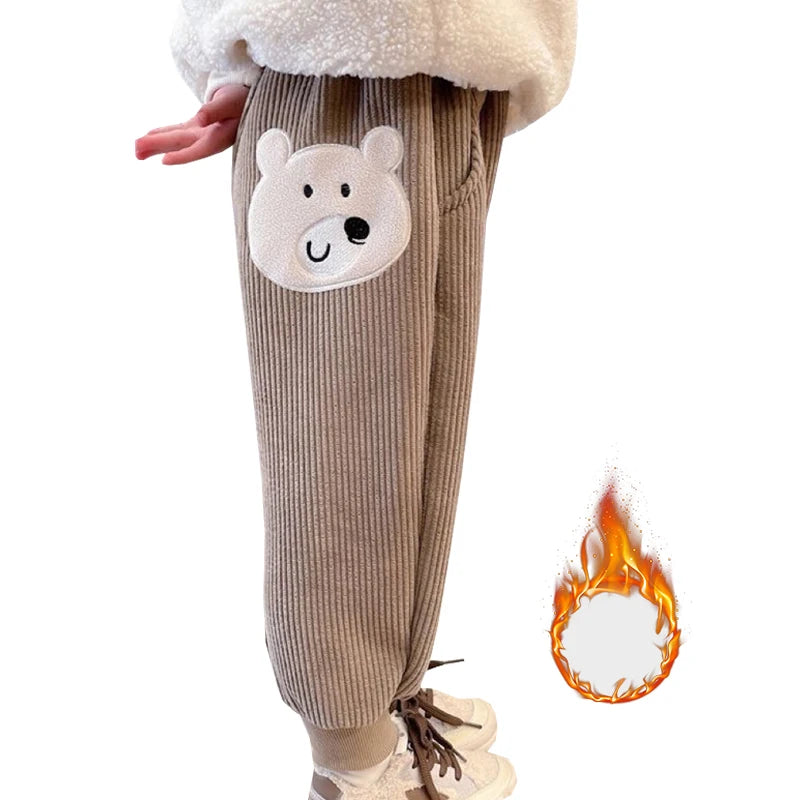 Pantalon Hiver Enfant Velours Chaud – Ourson Mignon (Garçon/Fille 4-6 ans