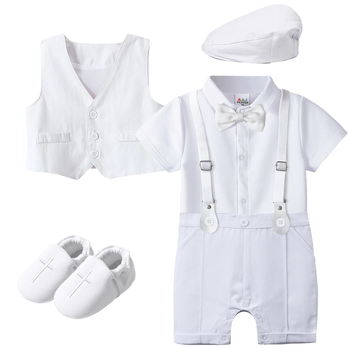 Tenue Baptême & Cérémonie Garçon – Ensemble Costume Chic avec Noeud Papillon & Bretelles (0-18 mois)