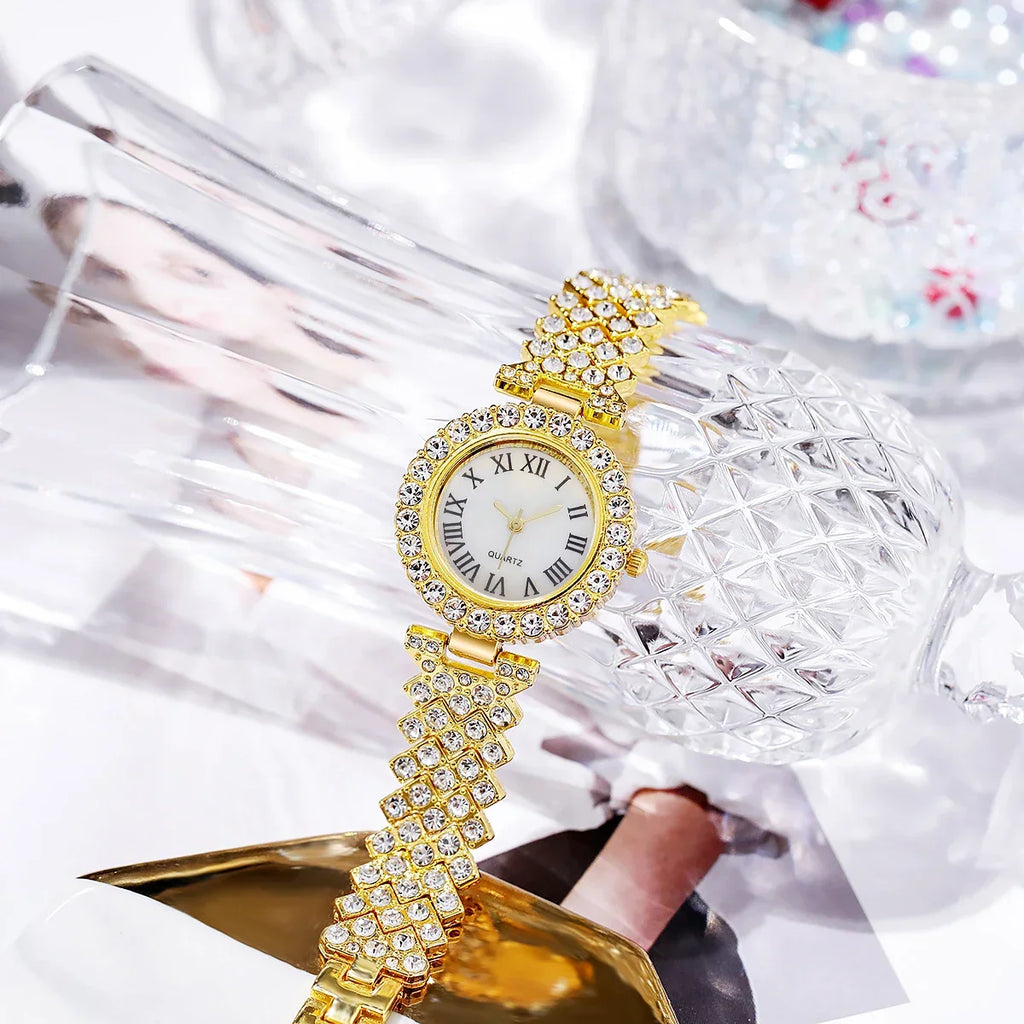 Set de 6 Montres Femme Strass Luxe - Bracelets Dorés Élégants