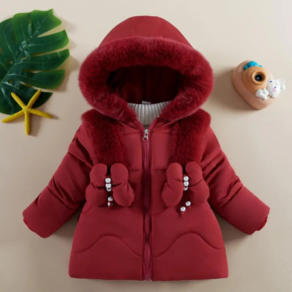 Veste Hiver Bébé Fille 1-4 Ans - Manteau Chaud à Capuche Papillon