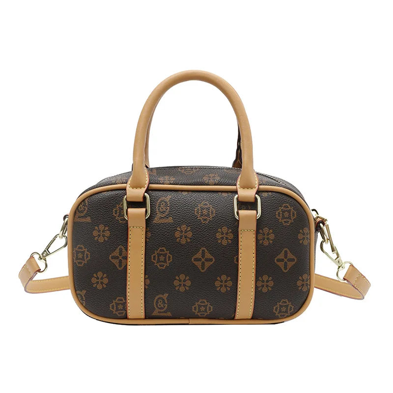 Sac Boston Femme Cuir PU Vintage Monogramme - Bandoulière Crossbody Luxe Designer