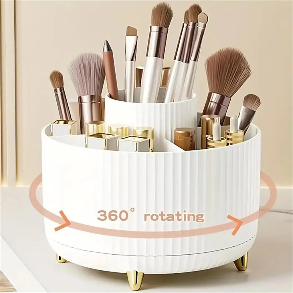 Organisateur de Maquillage Rotatif à 360° – 1 pièce en plastique avec 5 compartiments – Support multifonction pour pinceaux et accessoires cosmétiques