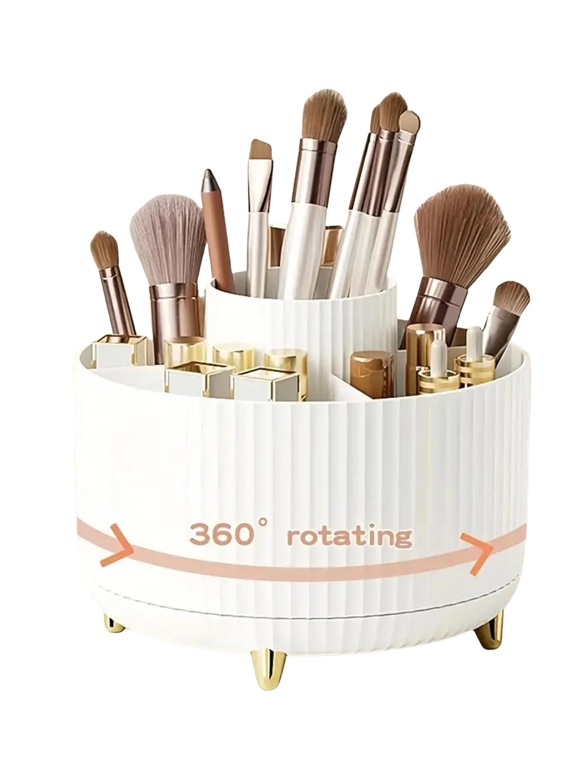 Organisateur de Maquillage Rotatif à 360° – 1 pièce en plastique avec 5 compartiments – Support multifonction pour pinceaux et accessoires cosmétiques