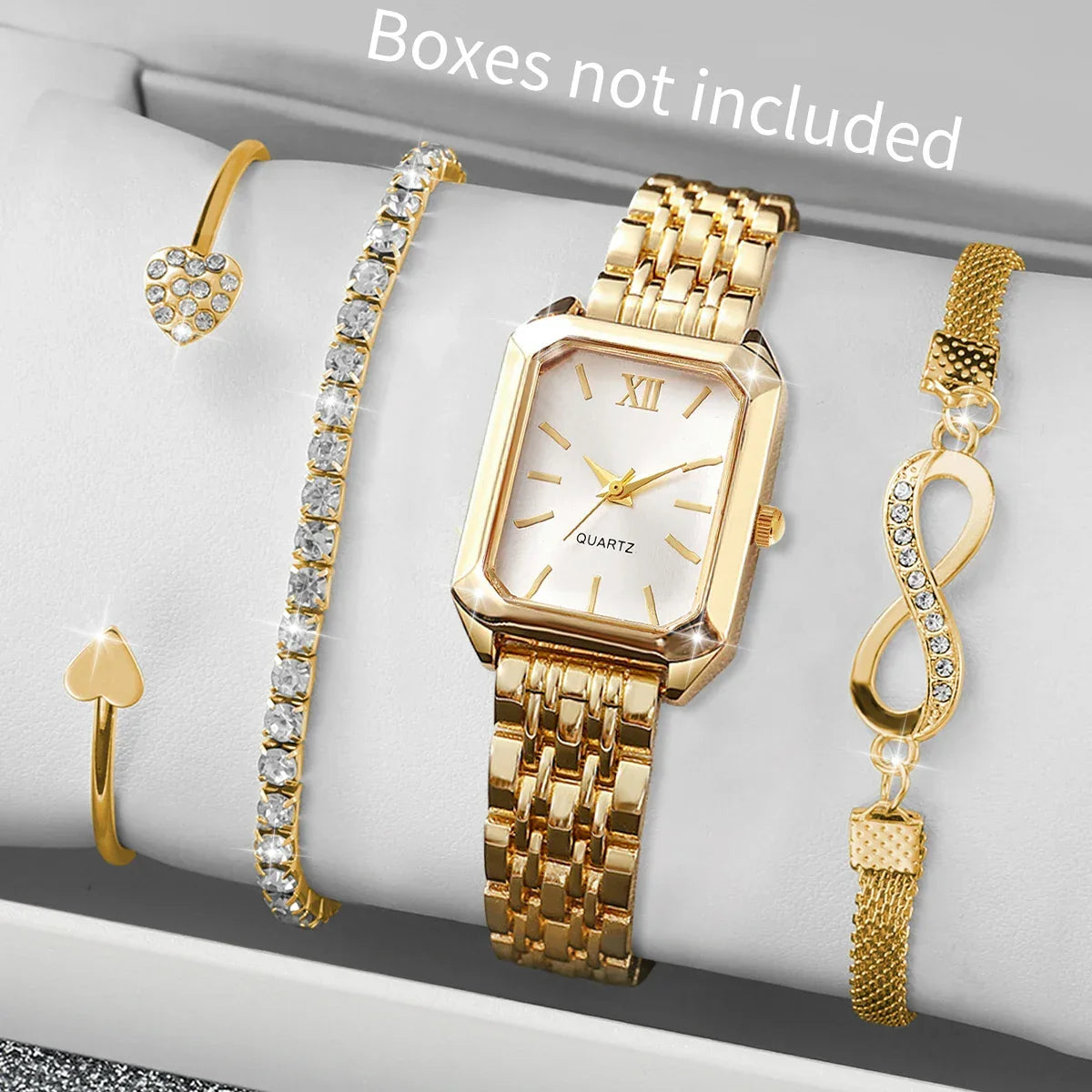 Lot de 2 à 5 Montres Femme Rectangulaires - Design Élégant Bracelet Quartz