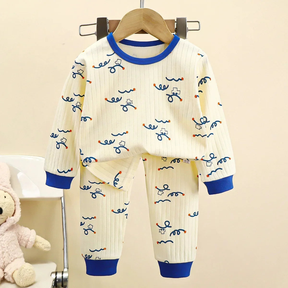 Pyjama Enfant Garçon Fille Coton Chaud - T-Shirt Manches Longues + Pantalon Cartoon
