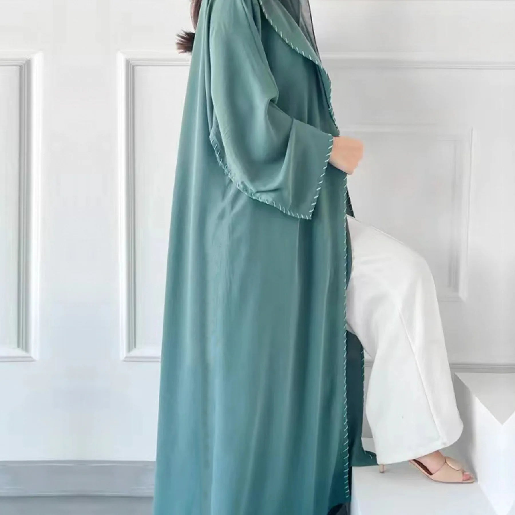 Abaya Femme Musulmane 2 Pièces avec Hijab - Robe Longue Élégante + Cardigan pour Ramadan, Eid et Occasions Spéciales