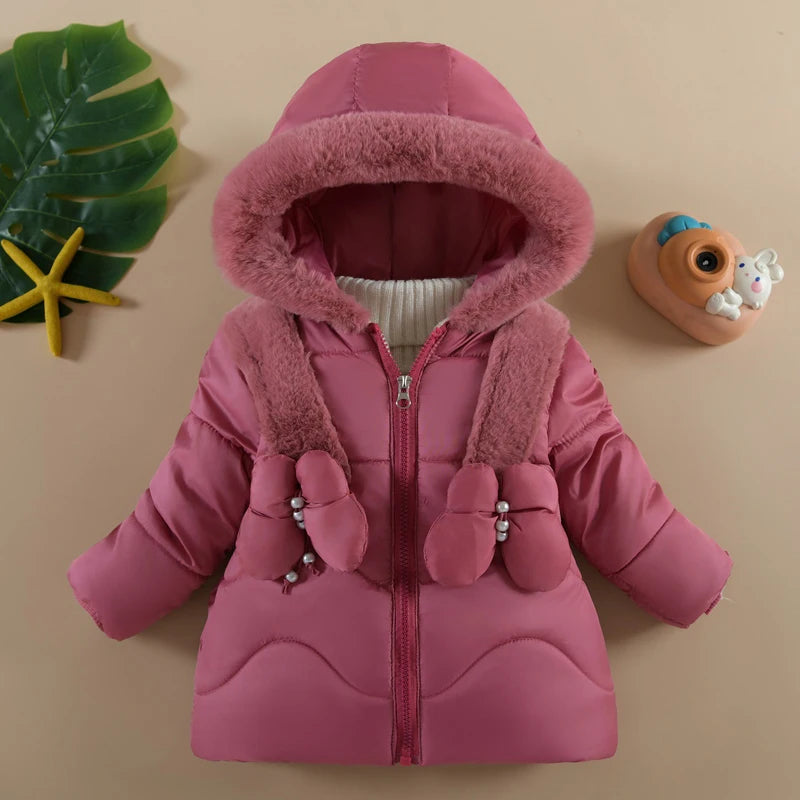 Veste Hiver Bébé Fille 1-4 Ans - Manteau Chaud à Capuche Papillon