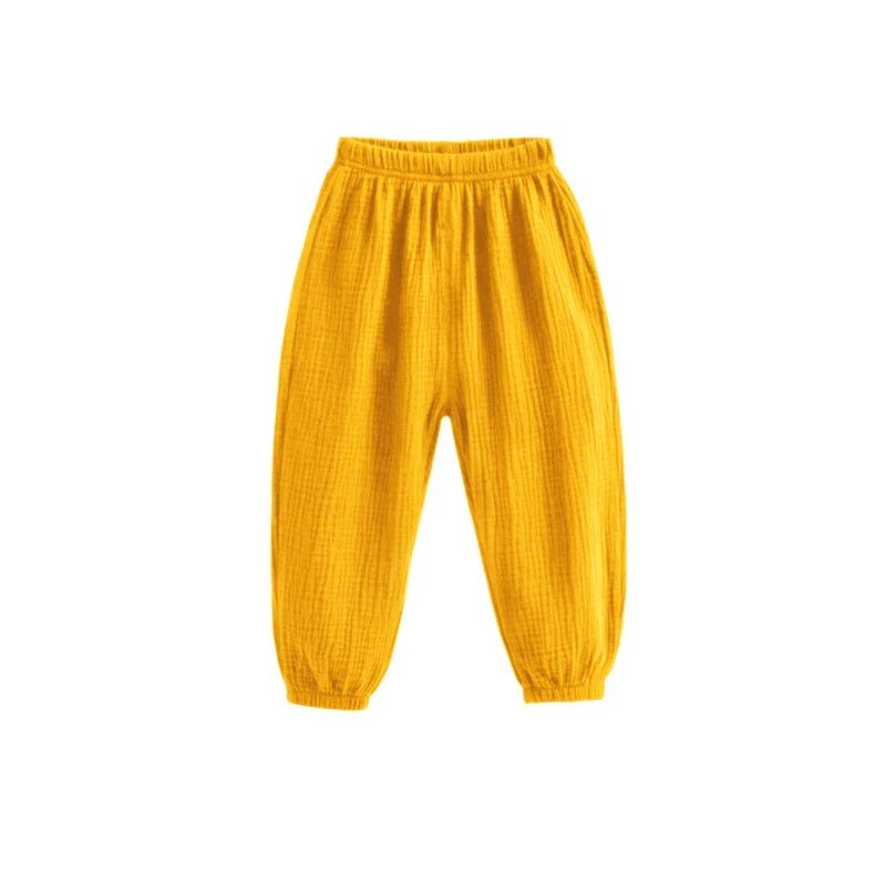 Pantalon Enfant Coréen Été - Fille Garçon Coton Lin Taille Haute