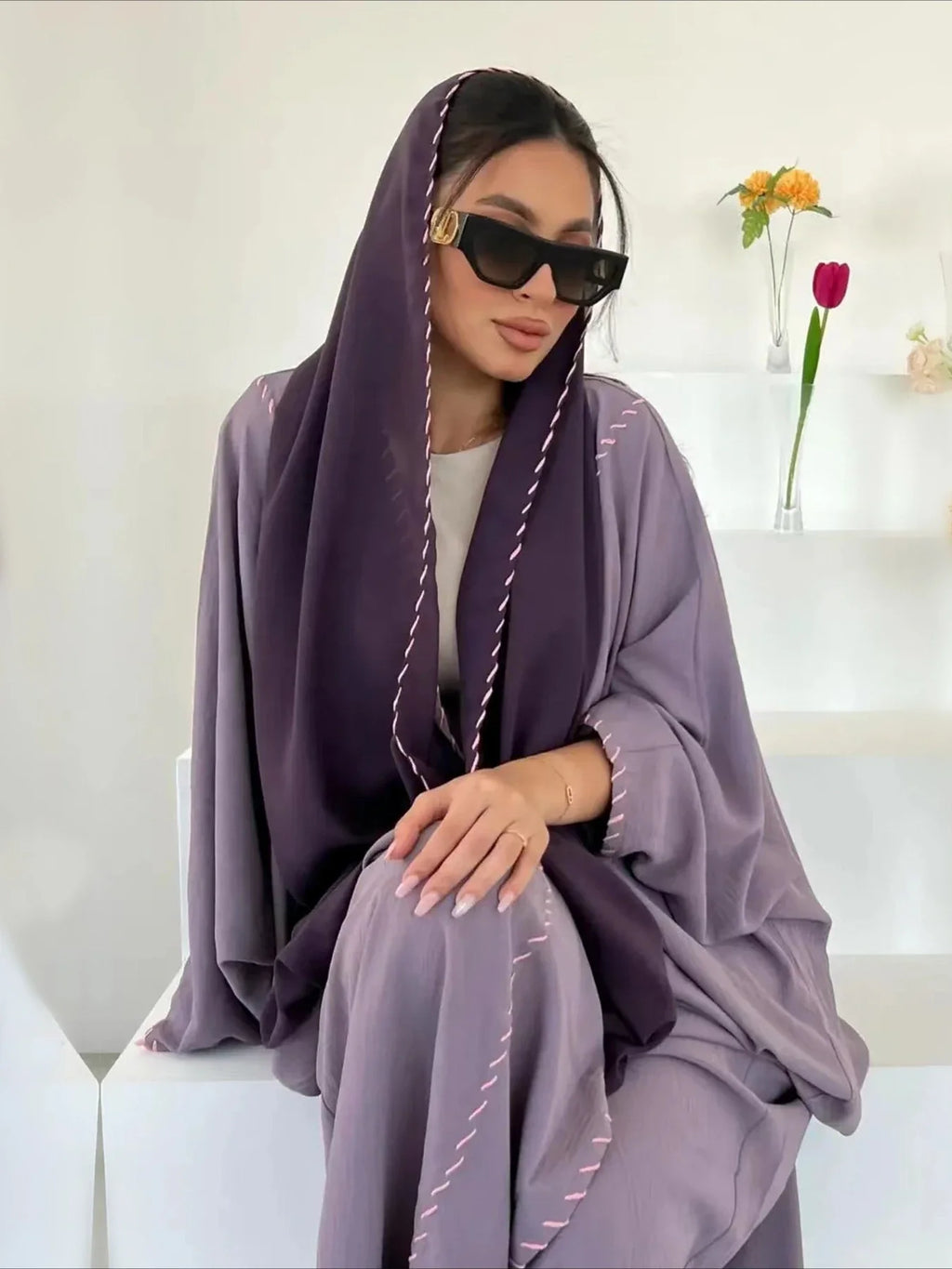 Abaya Femme Musulmane 2 Pièces avec Hijab - Robe Longue Élégante + Cardigan pour Ramadan, Eid et Occasions Spéciales