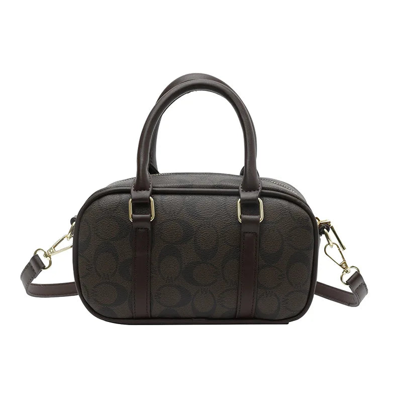 Sac Boston Femme Cuir PU Vintage Monogramme - Bandoulière Crossbody Luxe Designer