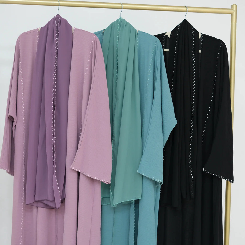 Abaya Femme Musulmane 2 Pièces avec Hijab - Robe Longue Élégante + Cardigan pour Ramadan, Eid et Occasions Spéciales