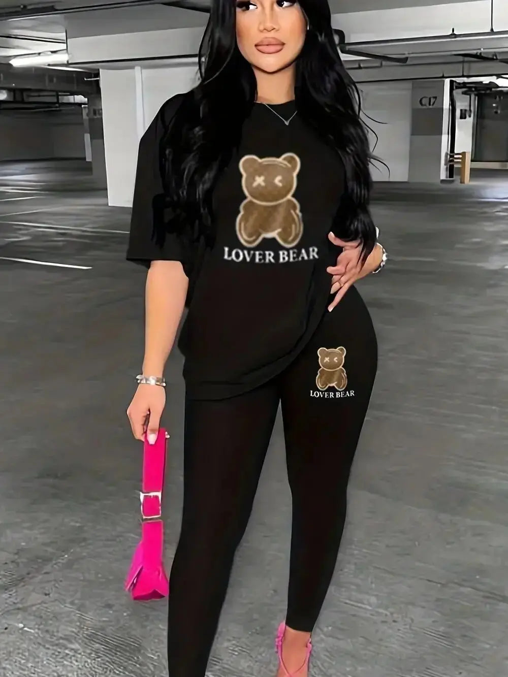 Ensemble pull noir automne hiver coupe ample pour femme