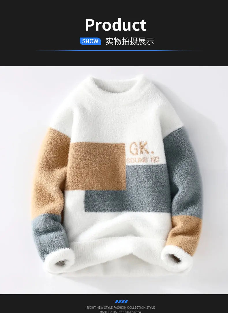 Pulls hommes 2025 Motif de lettres d’hiver Pull épais pour hommes Pulls de jeunes étudiants automne Pulls en laine pour hommes pleine taille S-3XL