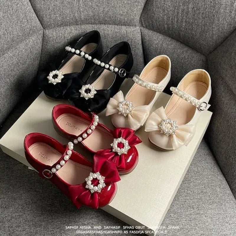Chaussures Princesse Fille – Élégantes Mary Janes avec Perles & Nœud (26-36)🥰🥰