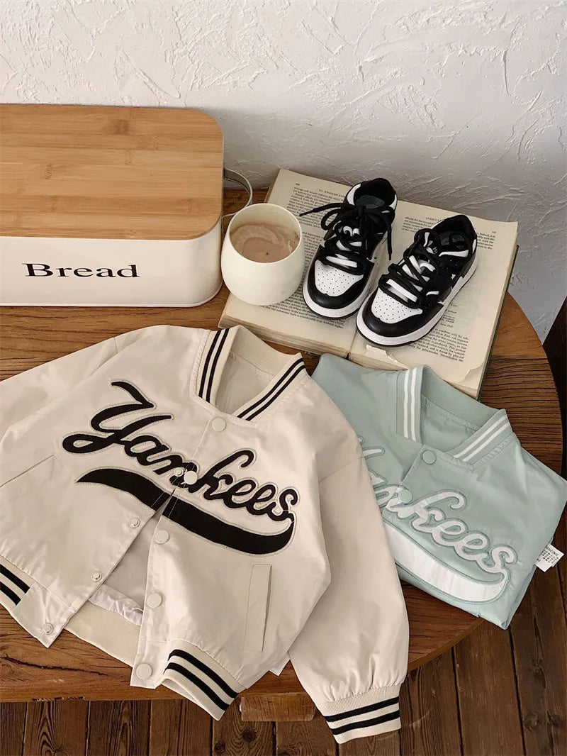 Veste Baseball Enfant 2025 - Manteau Brodé Lettres Printemps Automne