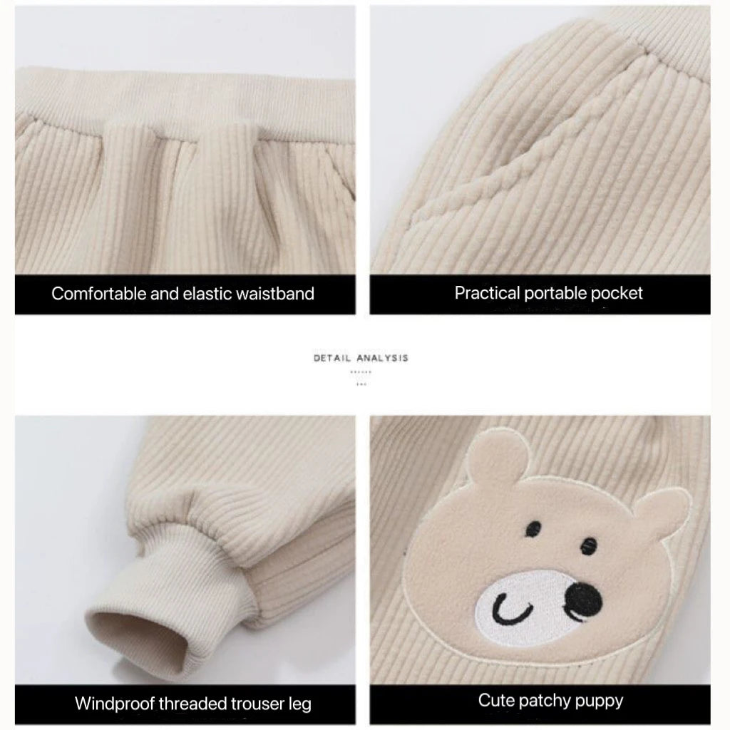 Pantalon Hiver Enfant Velours Chaud – Ourson Mignon (Garçon/Fille 4-6 ans