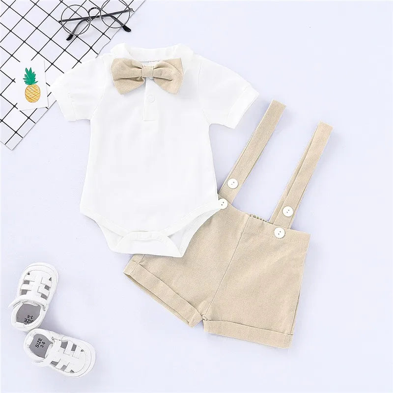 Tenue élégante bébé garçon – Body coton + bretelles & nœud papillon – 0 à 24 mois