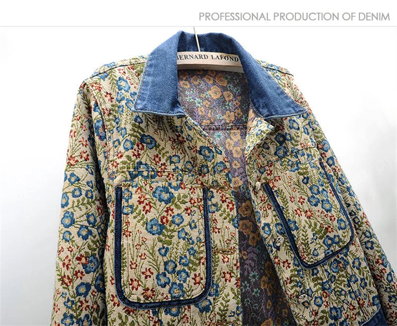 Veste en Denim Jacquard Femme - Style Rétro Printemps Automne