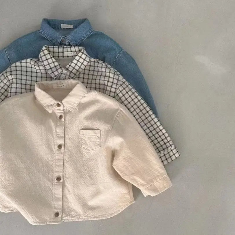 2025 Chemise Bébé Unisexe à Manches Longues – Style Classique & Confort (6 mois à 3 ans