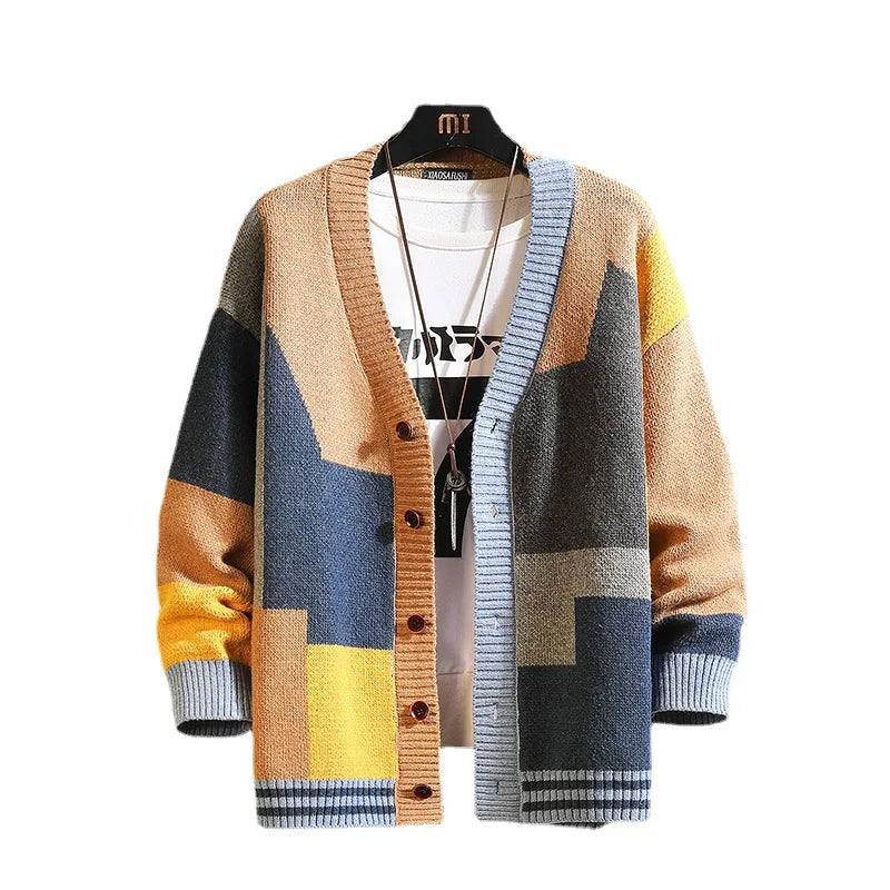 Cardigan Vintage Multicolore - Pull Laine Streetwear Automne Hiver Mixte
