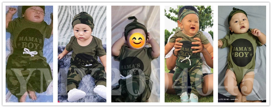 Ensemble Bébé Garçon Été 3 Pièces - Body + Pantalon Camouflage + Chapeau 0-18 Mois