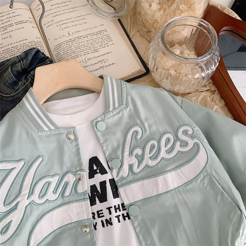 Veste Baseball Enfant 2025 - Manteau Brodé Lettres Printemps Automne