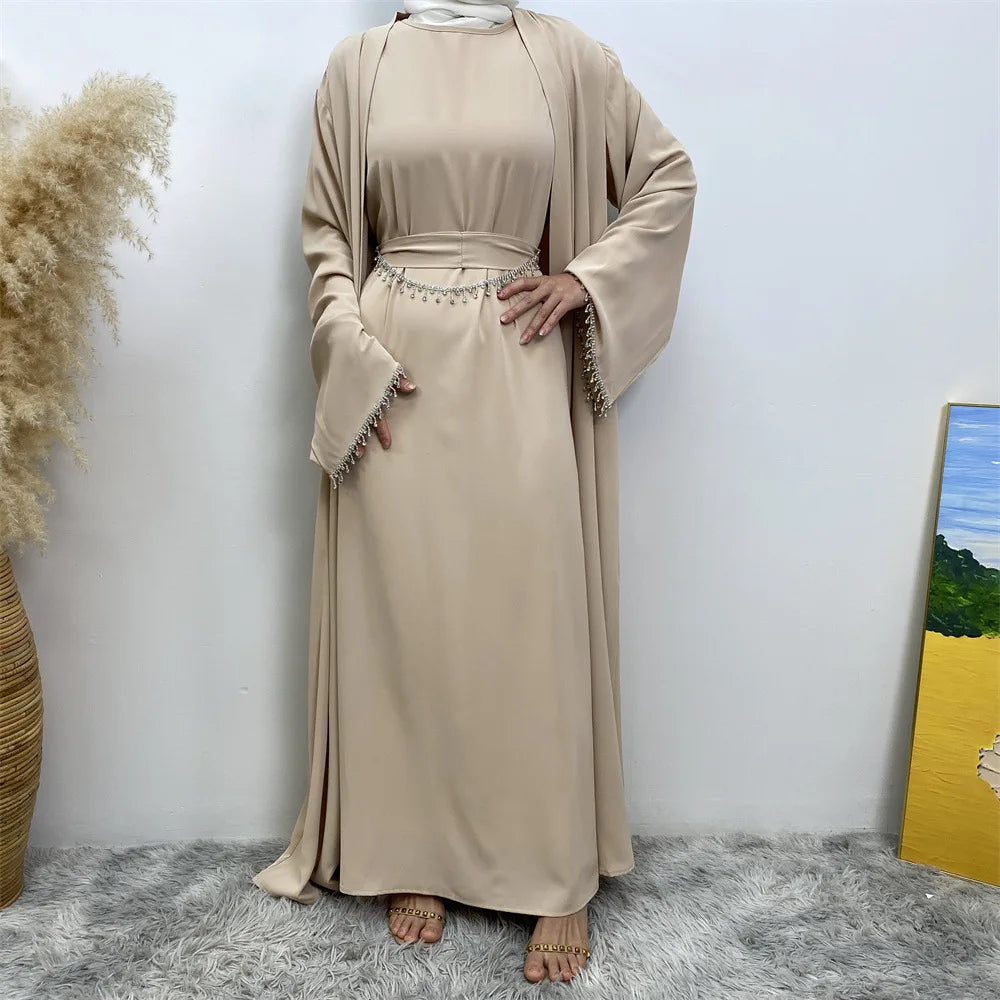 Ensemble Abaya Musulmane Dubai - Robe Sans Manches et Cardigan Long