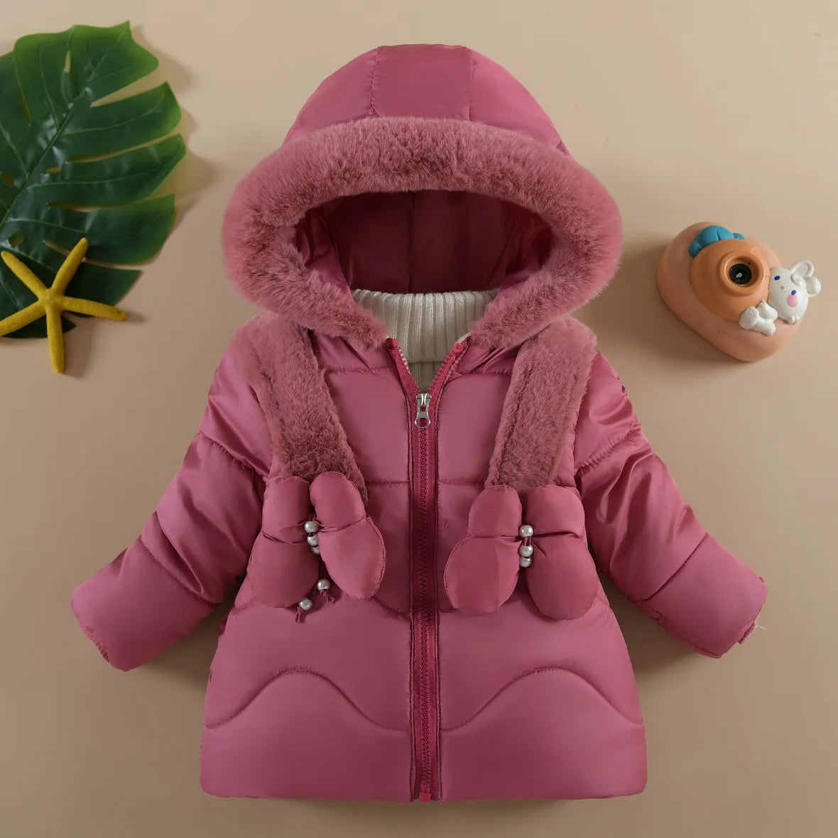 Veste Hiver Bébé Fille 1-4 Ans - Manteau Chaud à Capuche Papillon