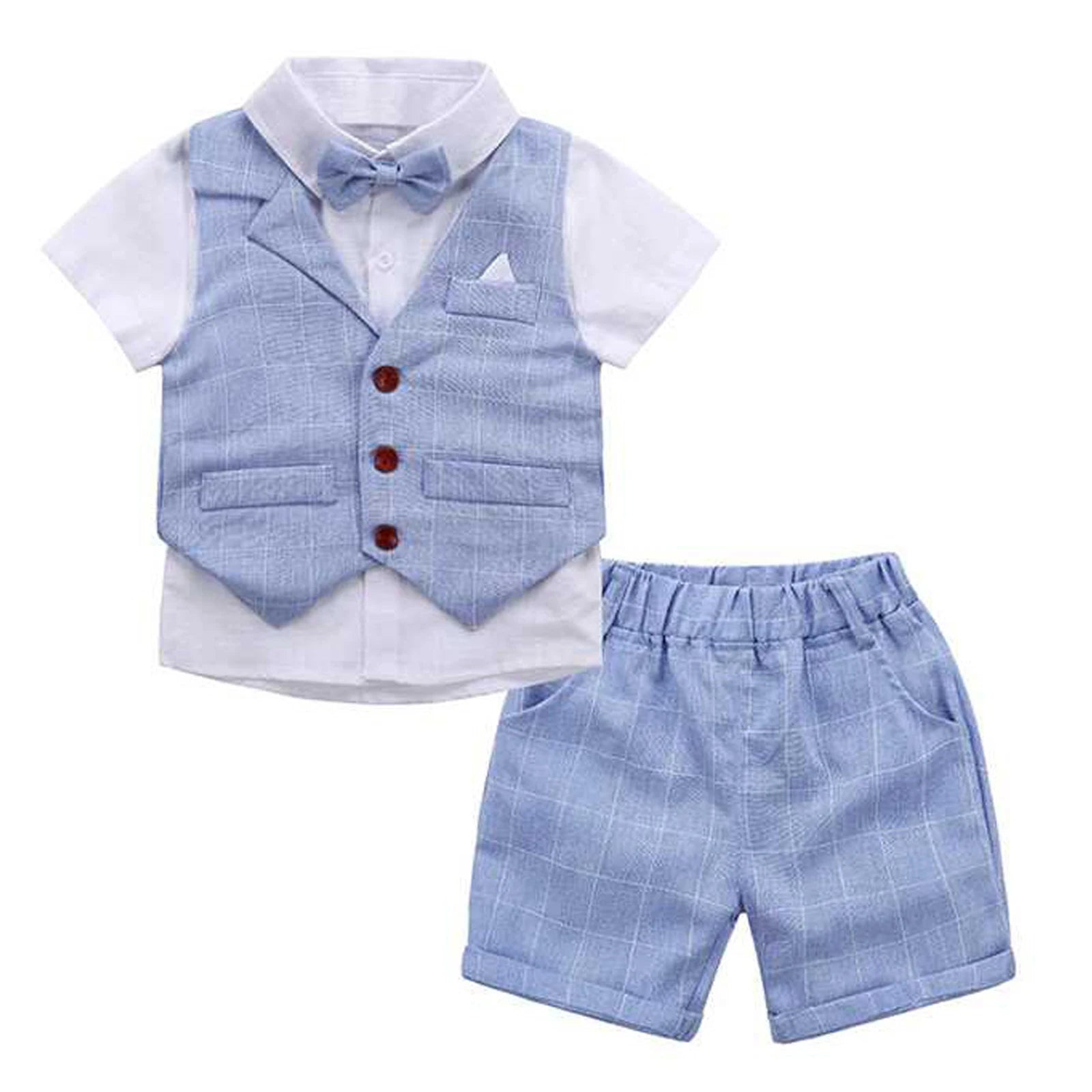 Costume Garçon Élégant – Ensemble 4 pièces (Chemise, Gilet, Short & Noeud Papillon) | Tenue Cérémonie & Mariage (7-13 ans)