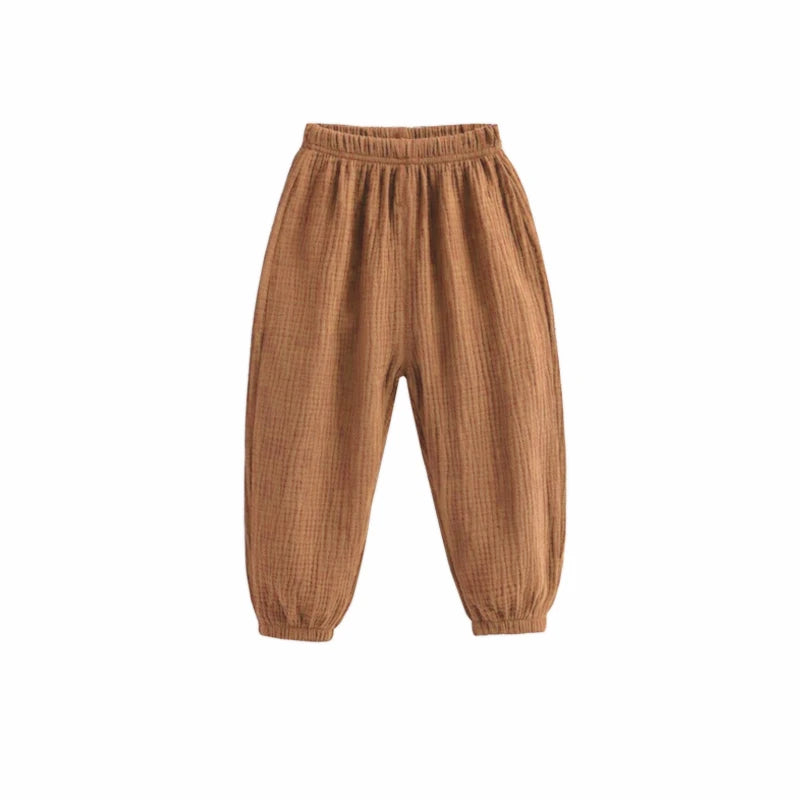 Pantalon Enfant Coréen Été - Fille Garçon Coton Lin Taille Haute