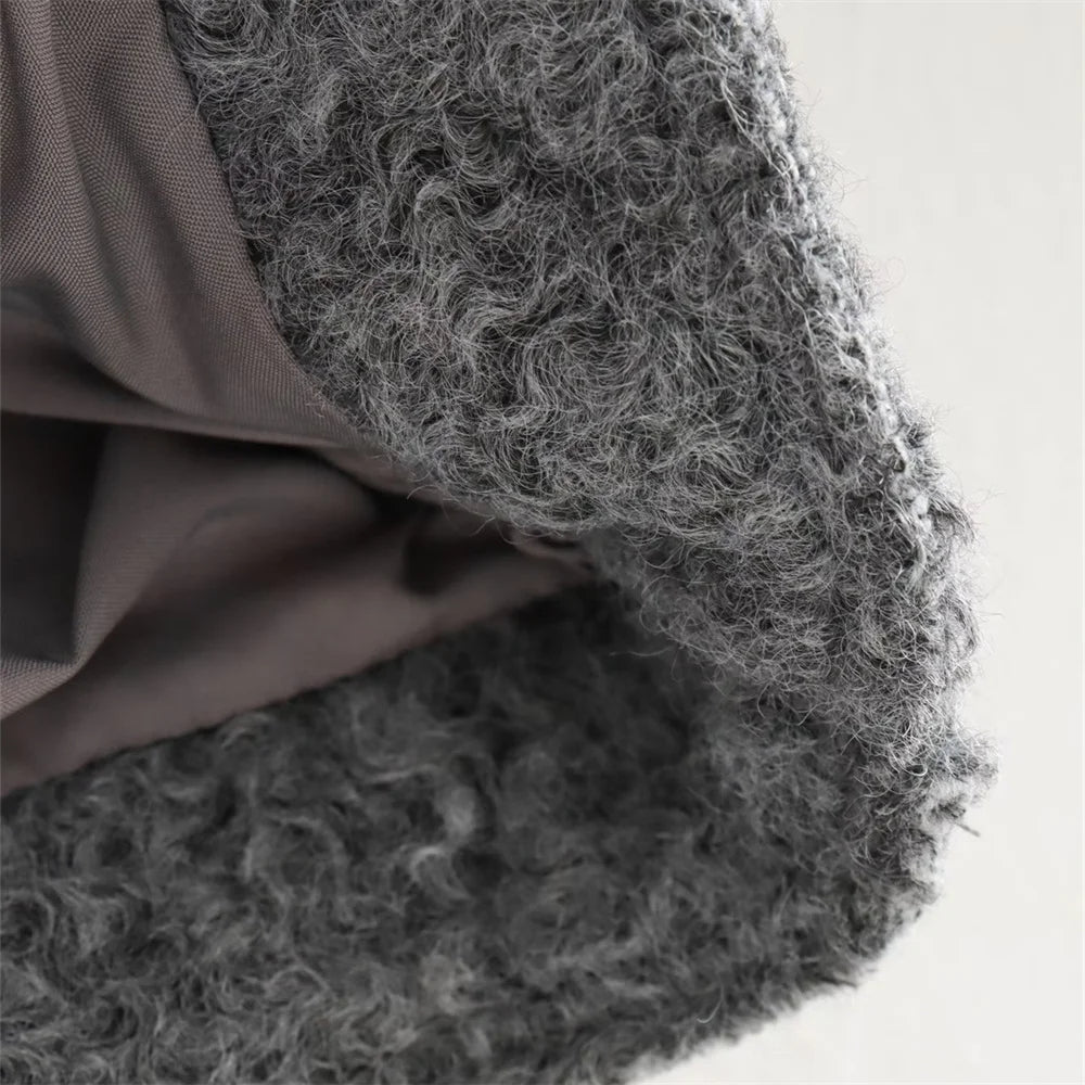 Veste Femme Laine Col Polo - Manteau Court Zippé Automne Hiver