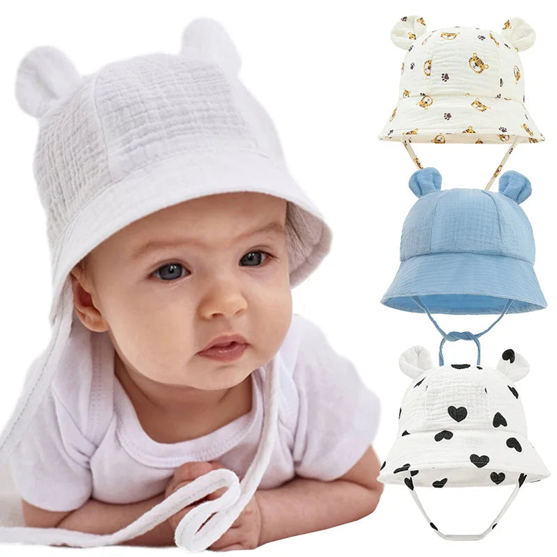 Chapeau Bébé en Coton – Casquette Bob avec Oreilles 🐻 | Protection Soleil – 3 à 12 mois
