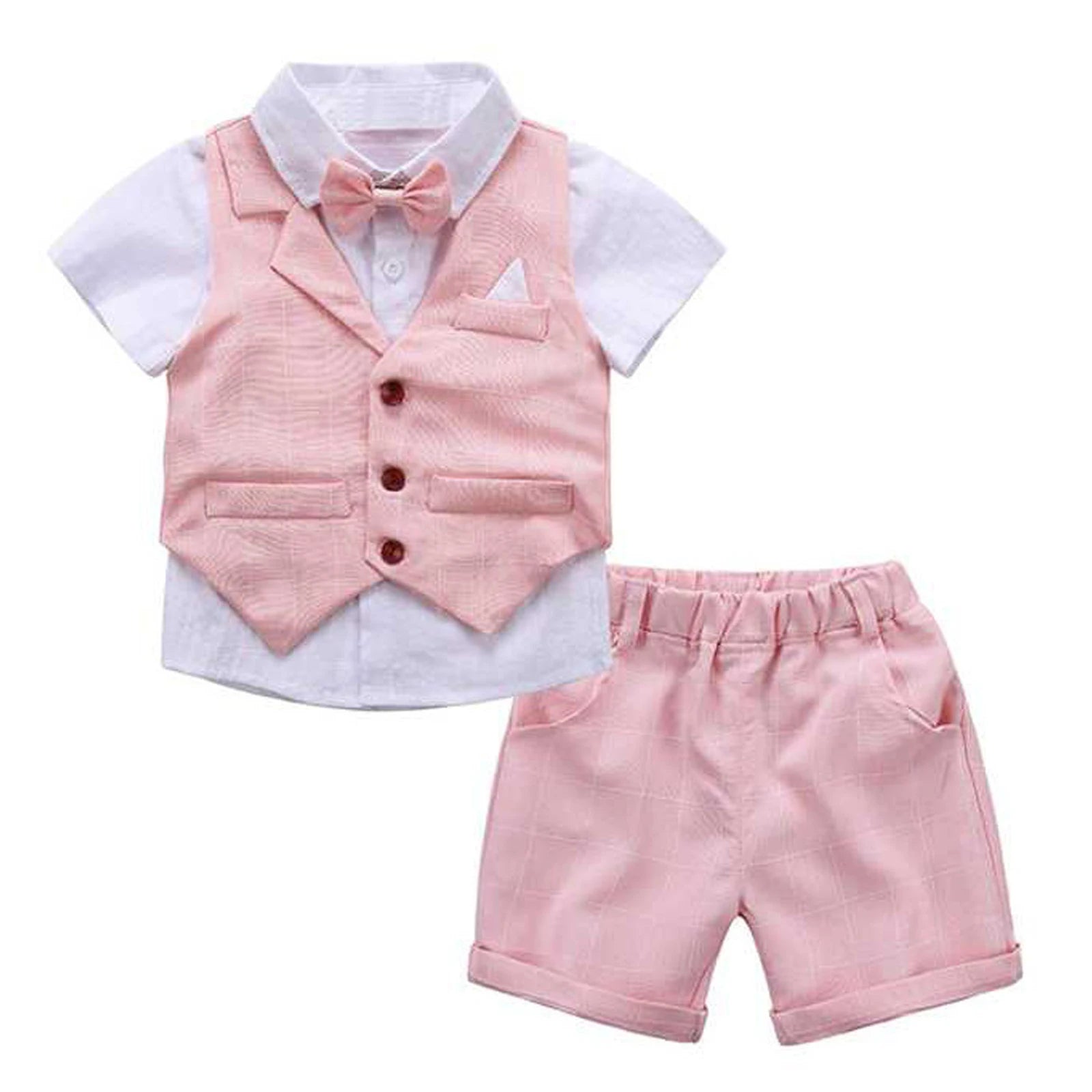 Costume Garçon Élégant – Ensemble 4 pièces (Chemise, Gilet, Short & Noeud Papillon) | Tenue Cérémonie & Mariage (7-13 ans)