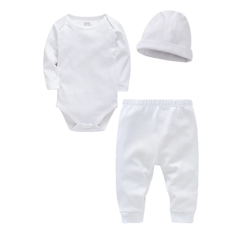Ensemble Bébé 3 Pièces 100% Coton – Body + Pantalon + Bonnet (0-12 mois)