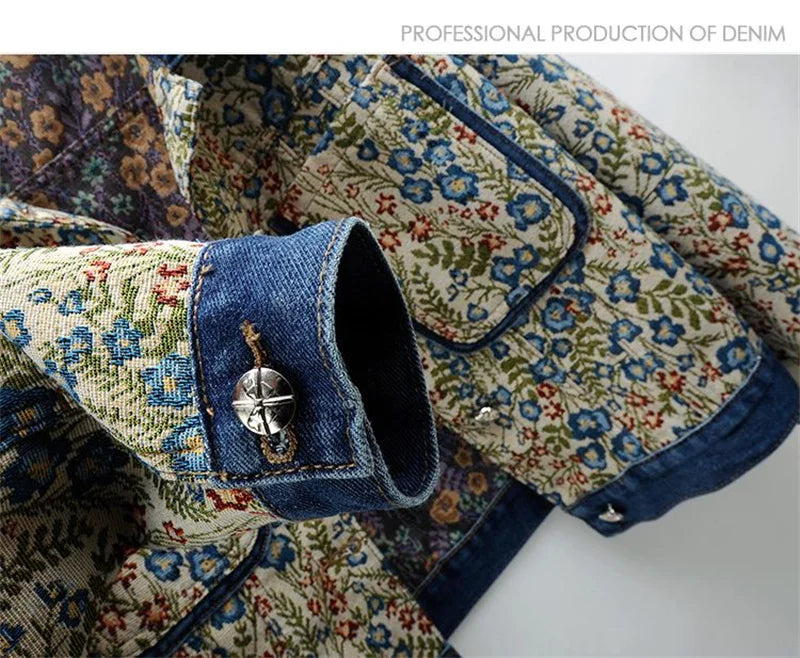 Veste en Denim Jacquard Femme - Style Rétro Printemps Automne