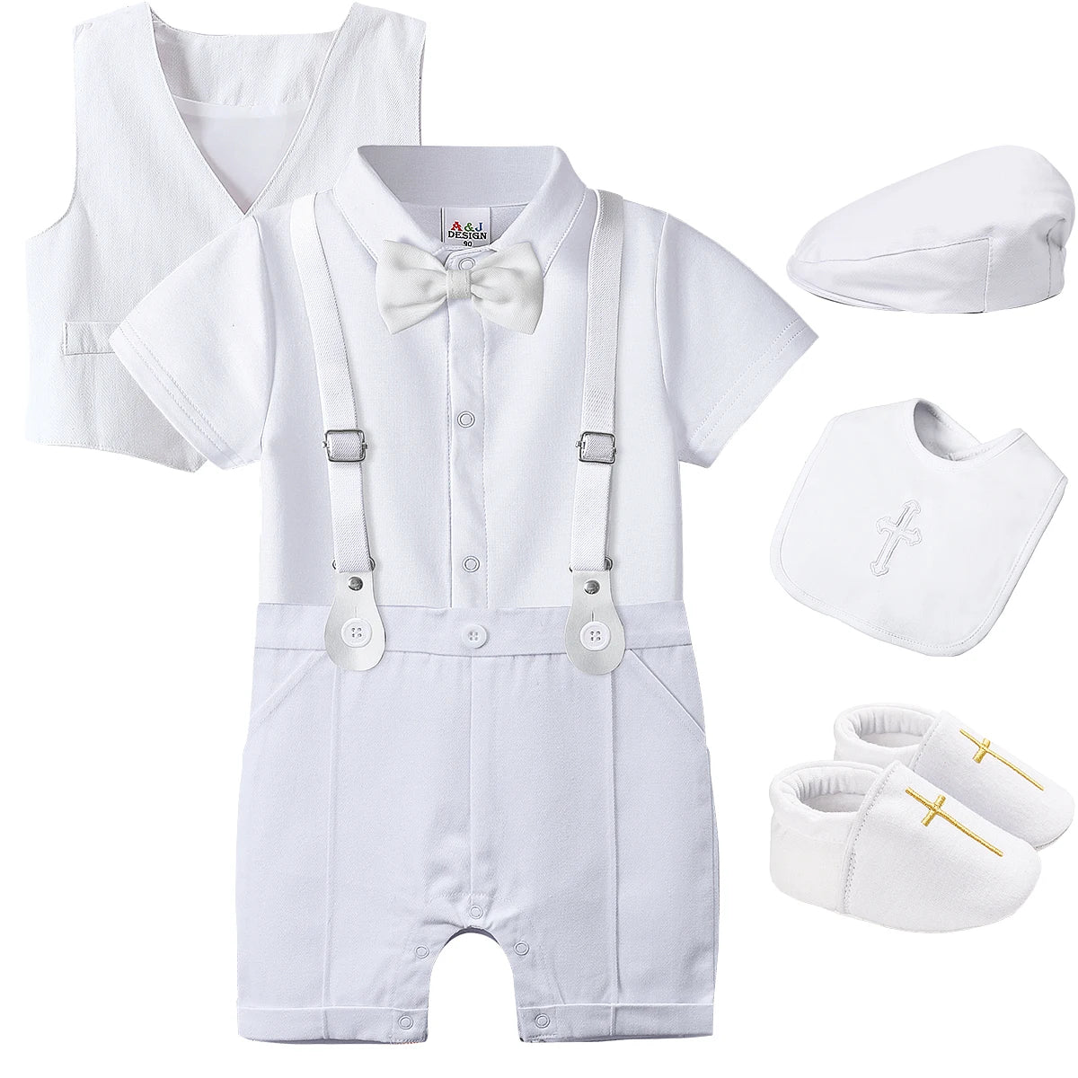 Tenue Baptême & Cérémonie Garçon – Ensemble Costume Chic avec Noeud Papillon & Bretelles (0-18 mois)
