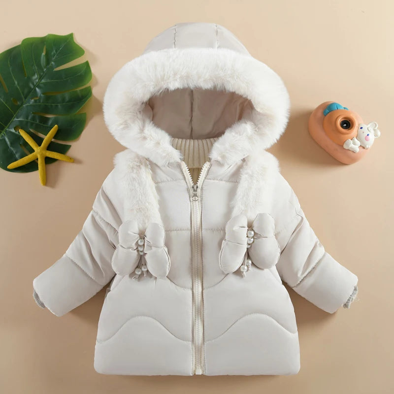 Veste Hiver Bébé Fille 1-4 Ans - Manteau Chaud à Capuche Papillon