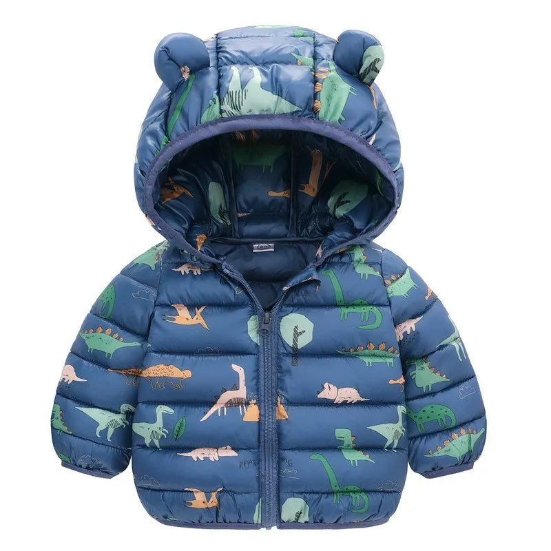 Doudoune Enfant à Capuche Dinosaure - Manteau Léger Automne Hiver 0-5 Ans