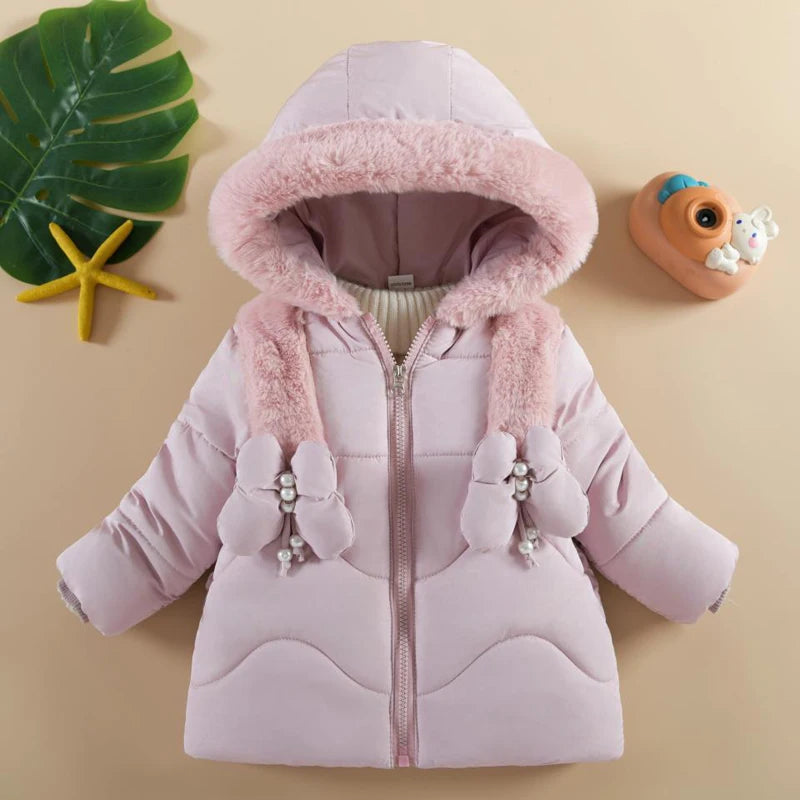 Veste Hiver Bébé Fille 1-4 Ans - Manteau Chaud à Capuche Papillon