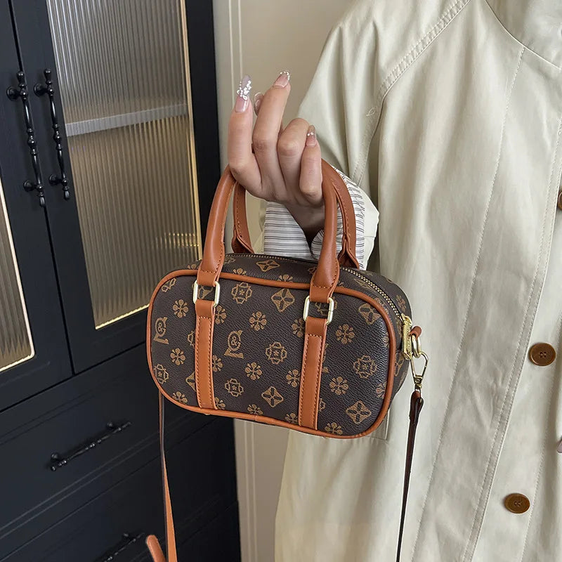 Sac Boston Femme Cuir PU Vintage Monogramme - Bandoulière Crossbody Luxe Designer