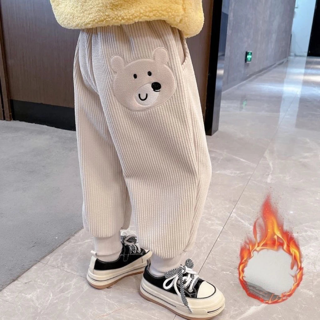 Pantalon Hiver Enfant Velours Chaud – Ourson Mignon (Garçon/Fille 4-6 ans
