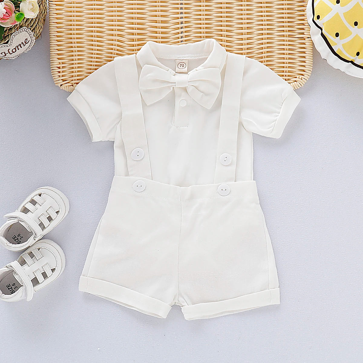 Tenue élégante bébé garçon – Body coton + bretelles & nœud papillon – 0 à 24 mois